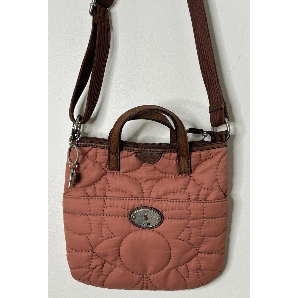 Fossil Keyper Quilted Crossbody Satchel Purse Handbag Dusty Rose